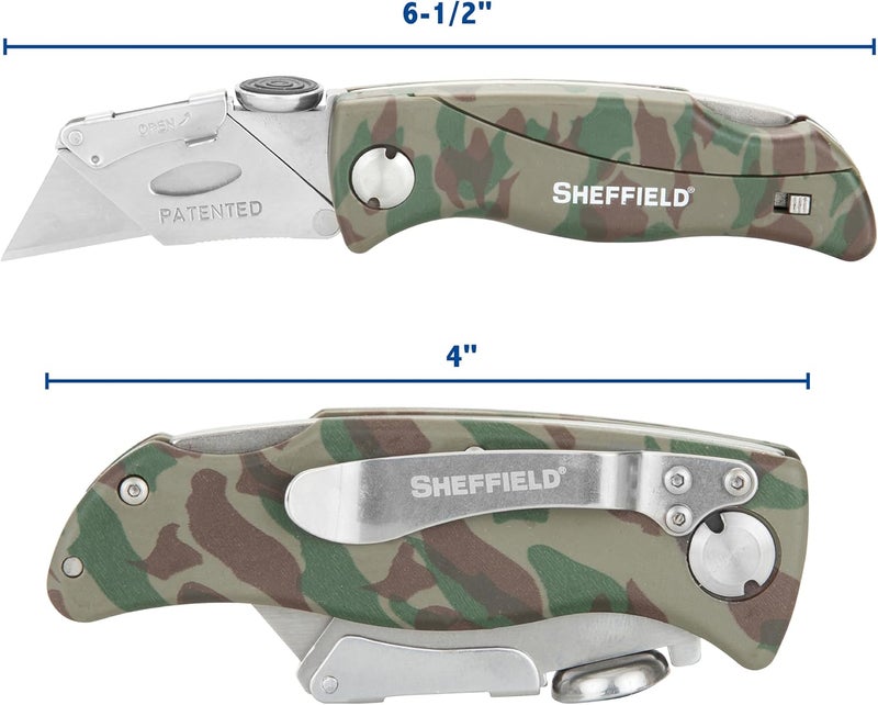 Sheffield Folding Utility Knife, Accepts Standard Utility Knife Blades, Box Cutter, Razor Blades Included, For Home, Office, Trades, and Warehouse - Image 2